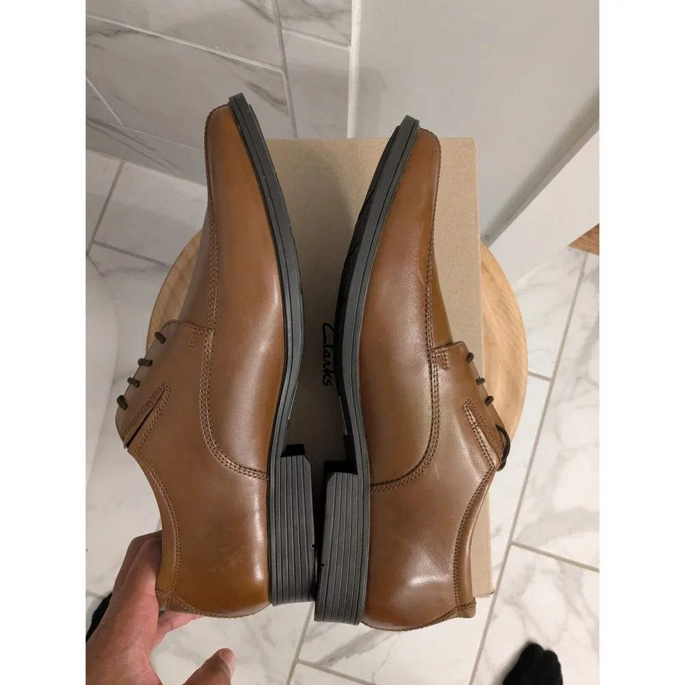 Clarks Tilden Walk Dark Tan Leather Dress Shoes Men's Size 14 M New‎ In Box